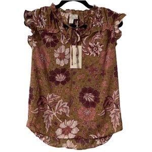 NWT JOIE Green Ruffle Sleeve Floral Blouse